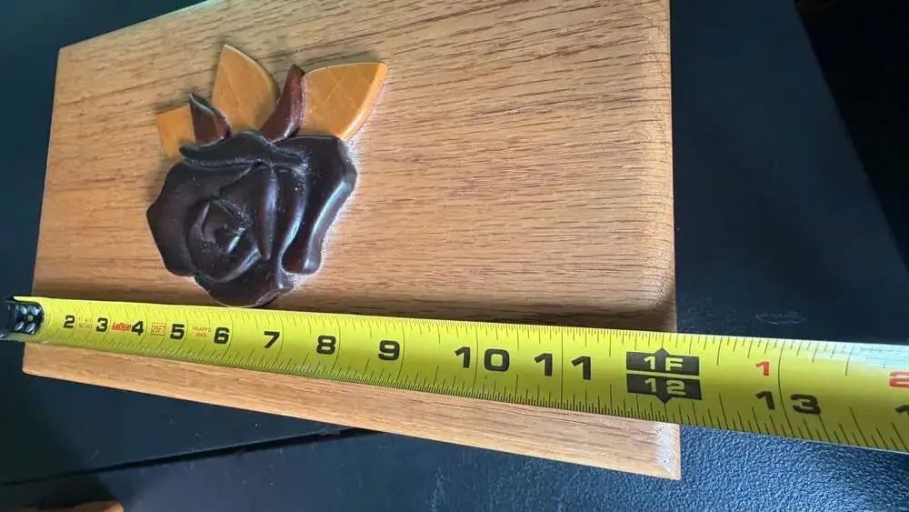 Vintage Wooden Jewelry Box with Rose Carving and Red Velvet Lining